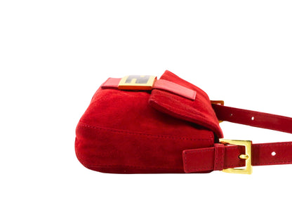 Vintage Fendi Red Suede Baguette Shoulder Bag