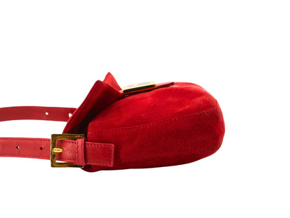 Vintage Fendi Red Suede Baguette Shoulder Bag