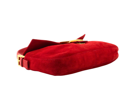 Vintage Fendi Red Suede Baguette Shoulder Bag