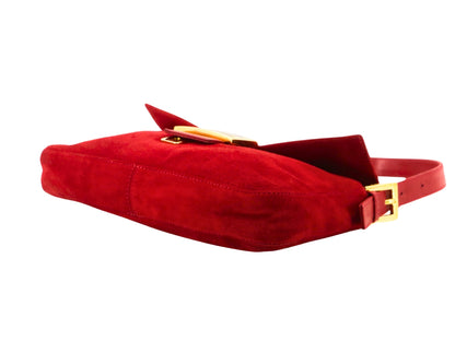 Vintage Fendi Red Suede Baguette Shoulder Bag