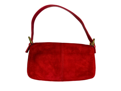 Vintage Fendi Red Suede Baguette Shoulder Bag