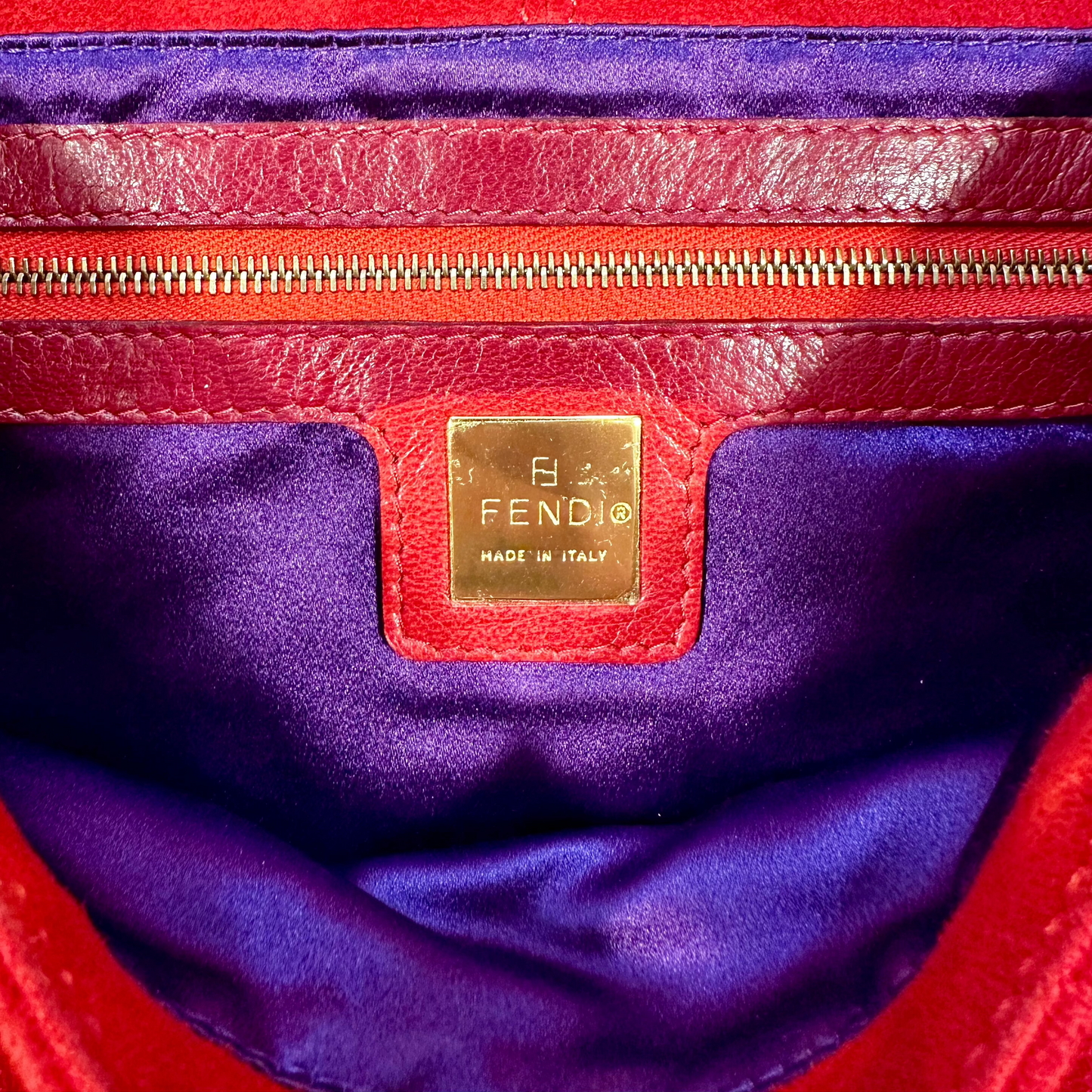 Vintage Fendi Red Suede Baguette Shoulder Bag